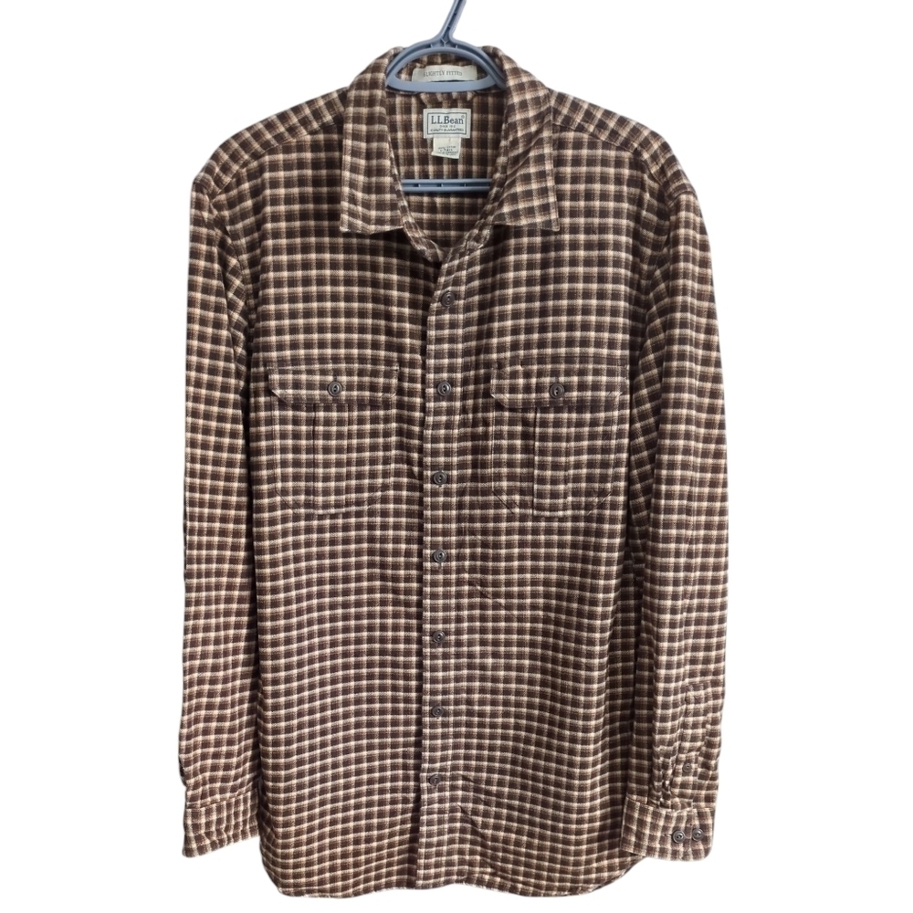 L.L. Bean Brown Plaid Slightly Fitted Button Down Size Large Tall